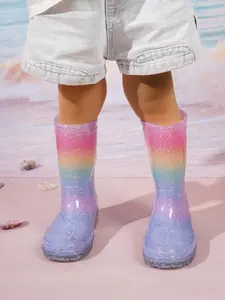 Outdoor Fashion Rain Boots Rainbow Gradient Sparkle, Stylish Kids Waterproof Shoes, Perfect for Rainy Days