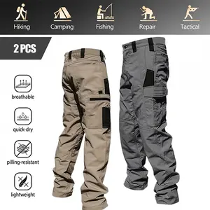 Multiple options (2-pack, 1-pack). Men’s tactical pants, slightly stretchy waterproof fabric. 1-pack option available. Durable hard shell construction, wear-resistant workwear pants with checkered fabric. Suitable for hiking, casual wear, and work. Multi-
