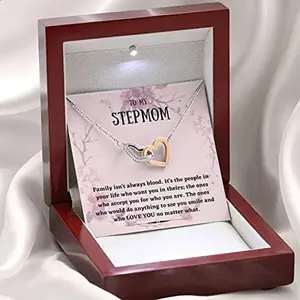 To My Stepmother Necklace, Interlocking Hearts Necklace, Step Mom, Mothers Day, Mother In Law, Bonus Mom Jewelry, Step Parent Gift, Personalized, Christmas, Mother's Day, Anniversary Love you. Necklace Jewelry With Meaningful Messages Card & Box