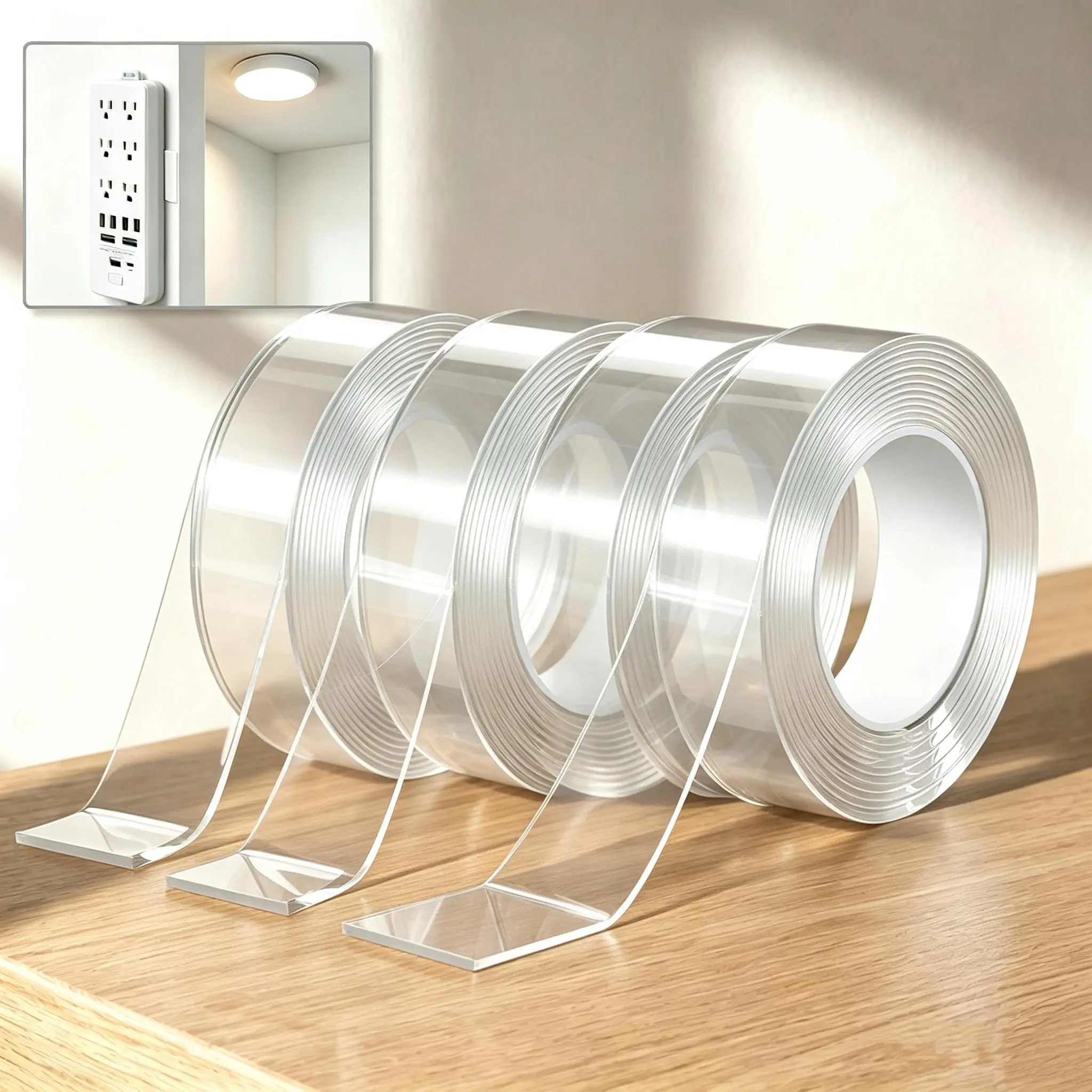 3Rolls Double Sided Tape Heavy Duty, Clear Mounting Tape 1.18in x 9.84ft | Picture Hanging Adhesive Strips, DIY Extra Large Nano Tape for Wall Water Proof. Weather Proof Home & Office Organization
