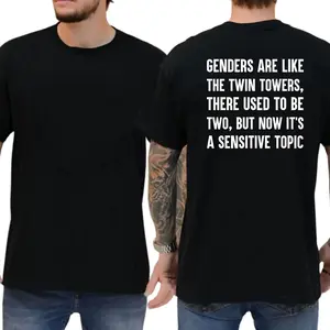 For Men, Casual Menswear, Mens Funny Shirts,Genders Are Like Twin Towers T Shirt, Men's Gifts, Hurmor Genders Graphics Tee, Unisex Short Sleeve Tee, Graphic Round Neck Tee