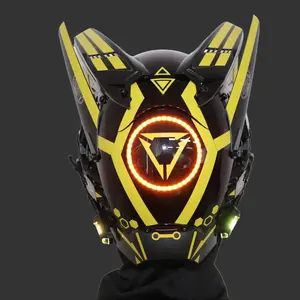 Cyberpunk Reflective Full-Face Helmet, Lightweight Rechargeable Plastic Techwear Mask with Strap for Cosplay, Festivals, Halloween