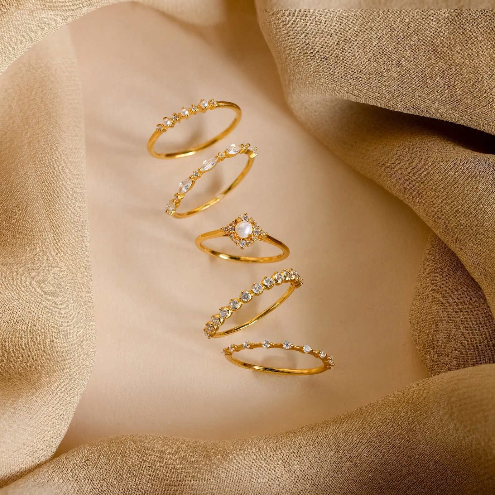 Pearl Diamond Stacking Rings by Caitlyn Minimalist - Dainty Gold Pearl Rings - Diamond Stackable Rings Set - Maid of Honor Gift