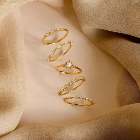 Pearl Diamond Stacking Rings by Caitlyn Minimalist - Dainty Gold Pearl Rings - Diamond Stackable Rings Set - Maid of Honor Gift