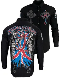 Xtreme Couture by Affliction Men's Button Down Woven Shirt Fortress Black Cotton Menswear