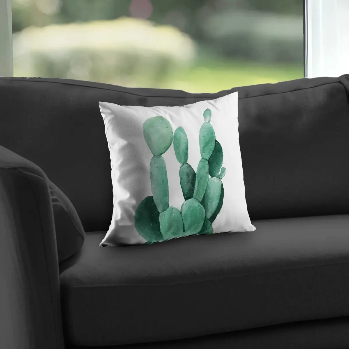 212 MAIN 14x14 in. Poly Twill Watercolor Paddle Cactus Throw Pillow, Soft Texture, Botanical Art Design, Exotic Bedroom Home Decor (C1PC141415KALO)