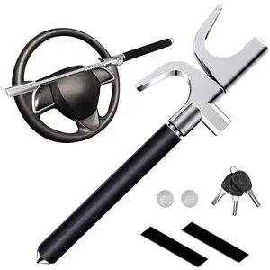 Steering Wheel Lock, Ideal as Heavy Duty Anti-Theft Protection with Adjustable Telescopic, Includes 3 Keys & Emergency Window Breaker, Anti Theft Car, Club Car Steering Wheel