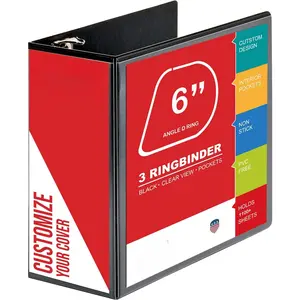 6 Inch 3 Ring Binder with Locking Angle D Rings, Professional Heavy Duty Large Storage Binder with Pockets, Fits 8.5 x 11 Inch Sheets, Non-Stick Clear View Cover, Customizable, Black
