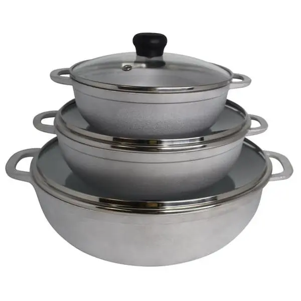 1.5/2.5/5.2qt Cast Aluminum Caldero 3pc Set with Glass Lid - 18/22/28cm