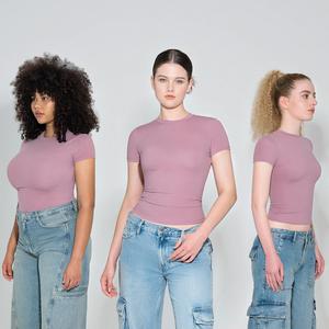PUMIEY Snatched Fitted T-Shirt, Double Layer Crew Neck Tee, Buttery Soft Stretchy Basic, Minimal Everyday Essential summerwins
