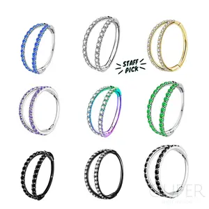 OUFER BODY JEWELRY 18G Cubic Zirconia Nose Ring - 316L Stainless Steel, AAA+ Micro Gem Hinged Bar, Double Row Unisex, 5mm-12mm Inner Diameter Multi-Size, Easy-Insert Helix Piercing Ring, Helix Pierced Ring
