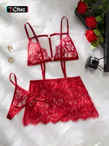 Women's 2pcs Plain Ring Linked Fringe Trim Cami Lace Slip Dress & Thong Set, 2 Piece Set Solid Color Sleeveless Sheer Soft Lightweight Lingerie & Panty Set, Women's Lingerie & Underwear for All Seasons