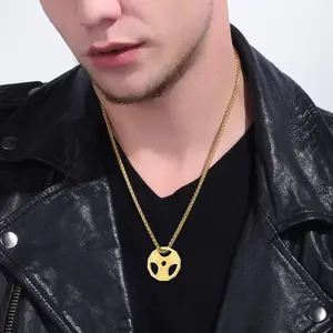 Fitness dumbbell necklace men's and women's stainless steel weight plate barbell chain pendant