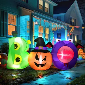 8FT Halloween Inflatable Outdoor Decorations: Boo Inflatable with Scary Eyes Pumpkin Monster, Green Orange Purple Built-in LED Lights for Outside Lawn Holiday Decor