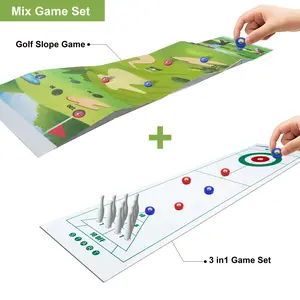 Golf Incline Slide + Curling/push Board/bowling 3-In-1 Desktop Game Set, Multiple Play Options, Fun Family Entertainment, Family Board Games