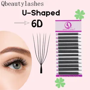 Qbeautylashes 6D U Shape Eyelash Extensions, Pre-Made Fan Volume Lashes for Natural Look, Soft Easy to Handle Individual False Eyelashes
