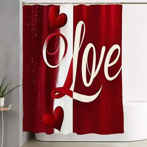 1/4pcs Love Heart Bathroom Curtain Set Red White, Shower Curtain with Love Text + 2 Bath Mats + Toilet Lid Cover, Bathroom Decoration Accessories, Valentine's & Wedding Home Decor, White Tiled Bathroom Theme