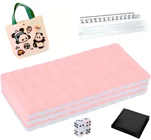 Mini Mahjong Set Waterproof Chinese Majiang 144 Melamine Tiles 0.94"(24MM) with Portable Travel Handbag ,Complete Mahjong Game Set