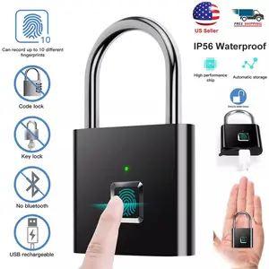 Waterproof Smart Fingerprint Door Lock Keyless Padlock Security USB Rechargeable
