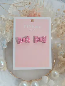 PINKme Pink Ribbon with Pearl Stud Earring - Cute and Lovely Style - Fashionable and Versatile