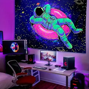 1 piece astronaut relaxing on a space background decorative background photo props on donuts, polyester banner decoration, home decoration, room decoration, wall decoration, party background decoration, party decoration/gift decoration background