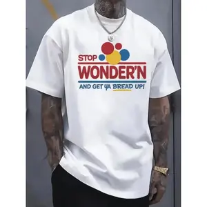 Humorous Mens Graphic TShirt Featuring Stop Wondering Get Your Bread Up Motif with Smiling Bread Slice Illustration