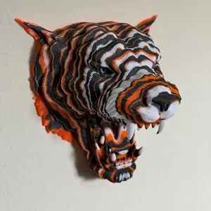 Fierce 3D Printed Tiger Head Wall Mount – Bold Orange/Black Statement Decor