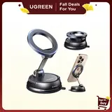 UGREEN Magnetic Cell Phone Car Mount-Upgraded Version with Smooth-Surface Grip, 360° Adjustable Foldable Suction, Reattaches with Ease, GPS/Mirror Ready for Hands-Free Driving,Compatible with iPhone 17/16 Pro Max/15 & Android (Non-Reusable)