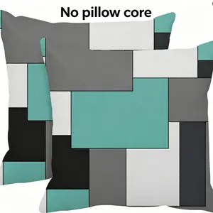 Emvency Set of 2 Grey Geometric Throw Pillow Cover Black Gray White Painting Abstract Checkered Design Decorative Pillow Case Modern Home Decor Standard Square 18x18 Inch Cushion Pillowcase