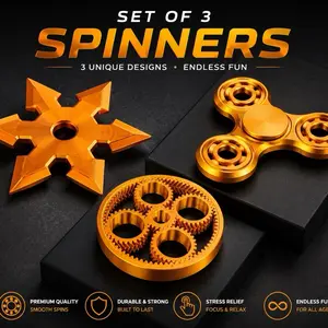 Set of 3 Spinners - golden Fidget Toys for Stress Relief and Focus - Durable and Fun - Perfect for Kids and Adults