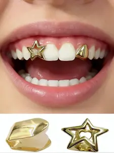 Hollow Star Tooth Jewelry with Unique Design, Hip Hop Grillz Set, Simple Versatile Accessory, Street Hip Hop Style, Cosplay & Party Personality Tooth Cap, Unisex, Tooth Support