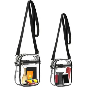 2 Packs Clear Crossbody Bag Stadium Approved, Clear Crossbody Purse with Front Pocket and Adjustable Strap for Concerts