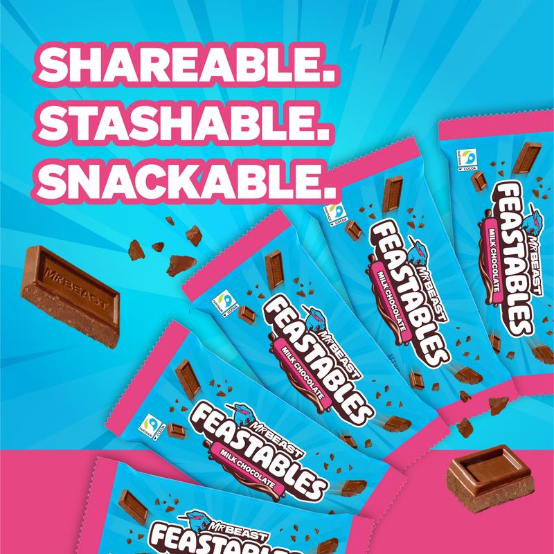 Feastables by Mr. Beast - Milk Chocolate Bars - for Adults & Kids, Chocolate, Candy, Cocoa Sweet & Crunchy Snack, Fairtrade Certified, Kosher, Perfect for Gifting or Snacking