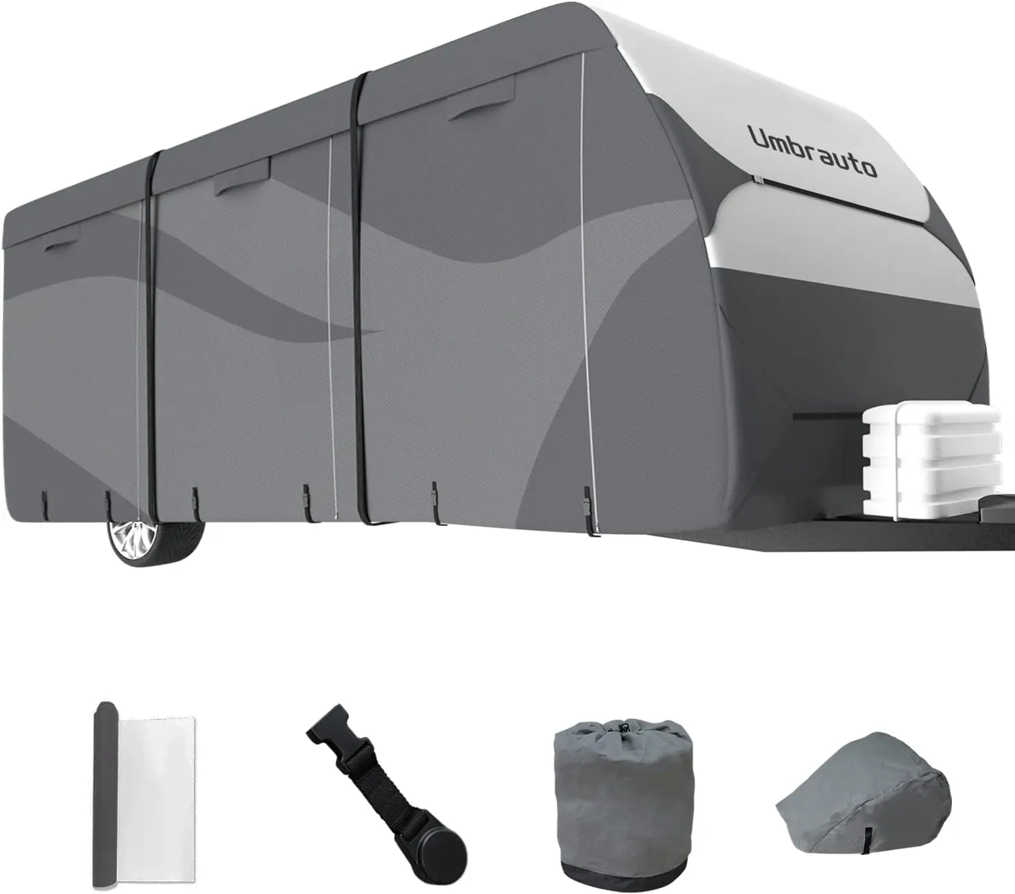 Umbrauto Travel Trailer RV Cover Upgraded Dupont Tyvek Material Waterproof RV Cover, Windproof Anti-UV Camper Cover with 4 Layers Non-Woven Sides Durable Breathable Deluxe Camper Covers Ripstop