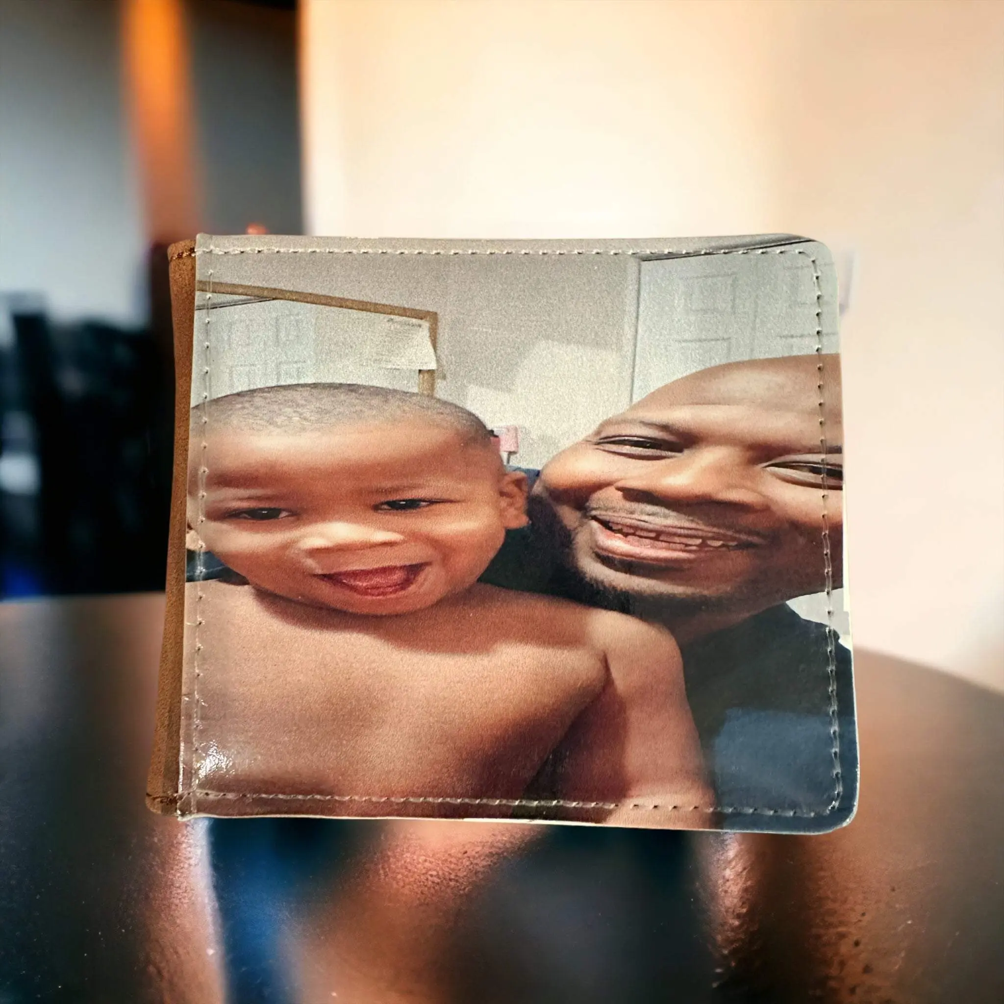 Personalized Men's Double Sided Photo Wallet with Money Slots and Card Holders - Perfect Gift for Him