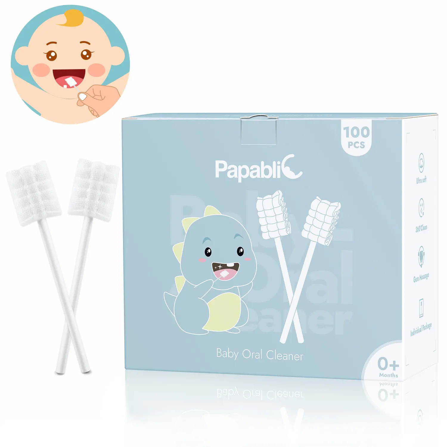 Papablic Baby Tongue Cleaners, 100-Pack Medical Skim Gauze Swabs for Newborn Baby & Infant (0-24M), Flexible & Individually Wrapped for Gum Coating Prevention, Individual Wrapped