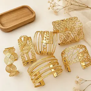 Gold Geometric Woven Open Cuff Bracelet, Statement Retro/Modern Braided/Chunky Wire Jewelry for Women, Adjustable Open Bangle for Party, Daily Wear & Gifting