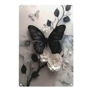 1PC,2D Flat,Butterfly Flower Aluminum Wall Art - Nature Inspired Metal Wall Decor for Living Room,Bedroom