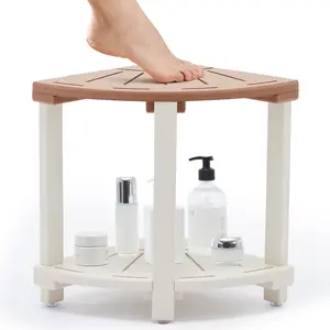 Shower Bench, Corner Shower Stool for Inside Shower and Shaving Legs, Waterproof HDPE Shower Chair Seat with Storage Shelf for Bathroom Non-Slip