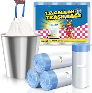 1.2 Gallon Mini Trash Bags Drawstring - 120 Count Thick Small Garbage Bags Unscented,White Trash Can Liners  Little  Basket Bags 4.5 Liter for  Bathroom Office