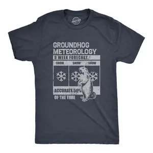 Mens Groundhog Meteorology T Shirt Funny Groundhogs Day Winter Weather Forecast Joke Tee for Guys Mens Funny T Shirts Cool Vintage Fashion T-Shirt Gift Classic Menswear Sarcastic Apparel for Men Funny Animal Navy -