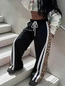 Women's Casual Fashion Leopard Print Pants, Loose-Fit Drawstring Waist, Graphic Pattern, All Seasons Wear, Street Style