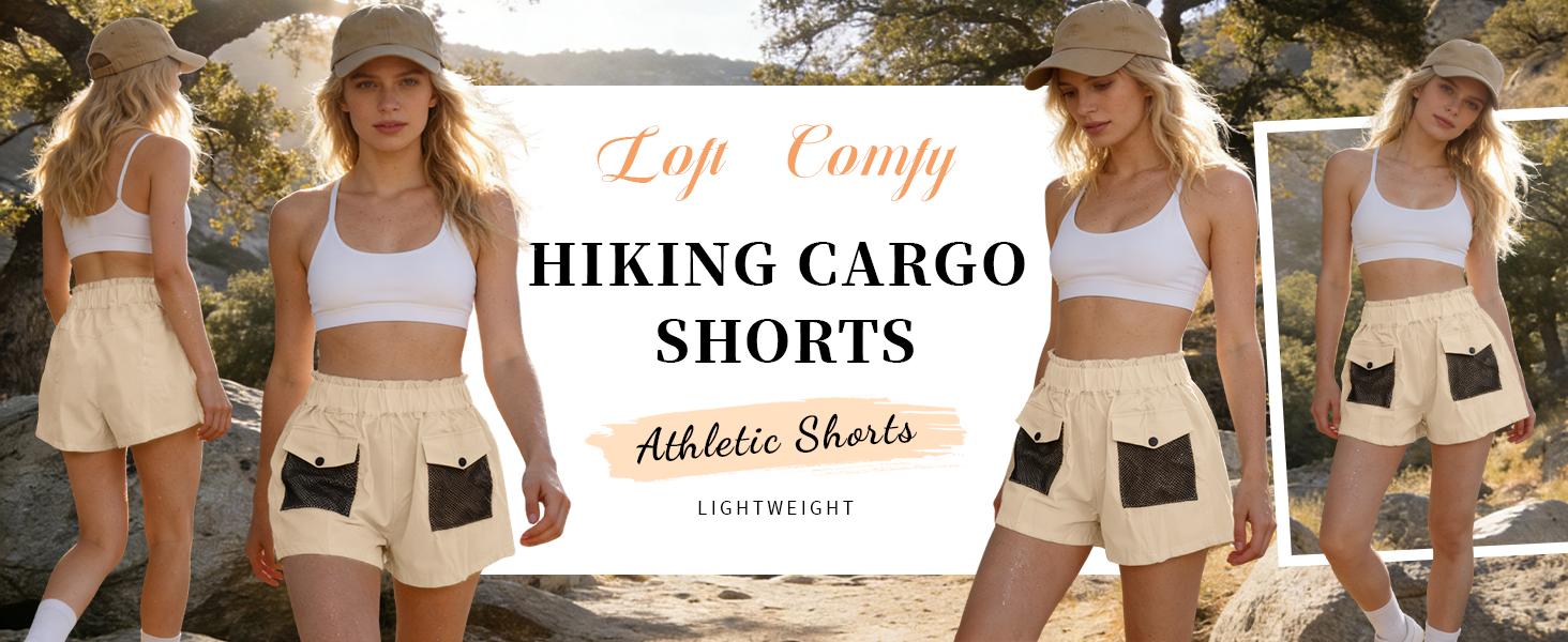 WoodBerry Women's High Waisted Cargo Shorts Elastic Loose A-line Shorts with Breathable Mesh Pockets Casual Wide Leg Shorts for Camping & Streetwear