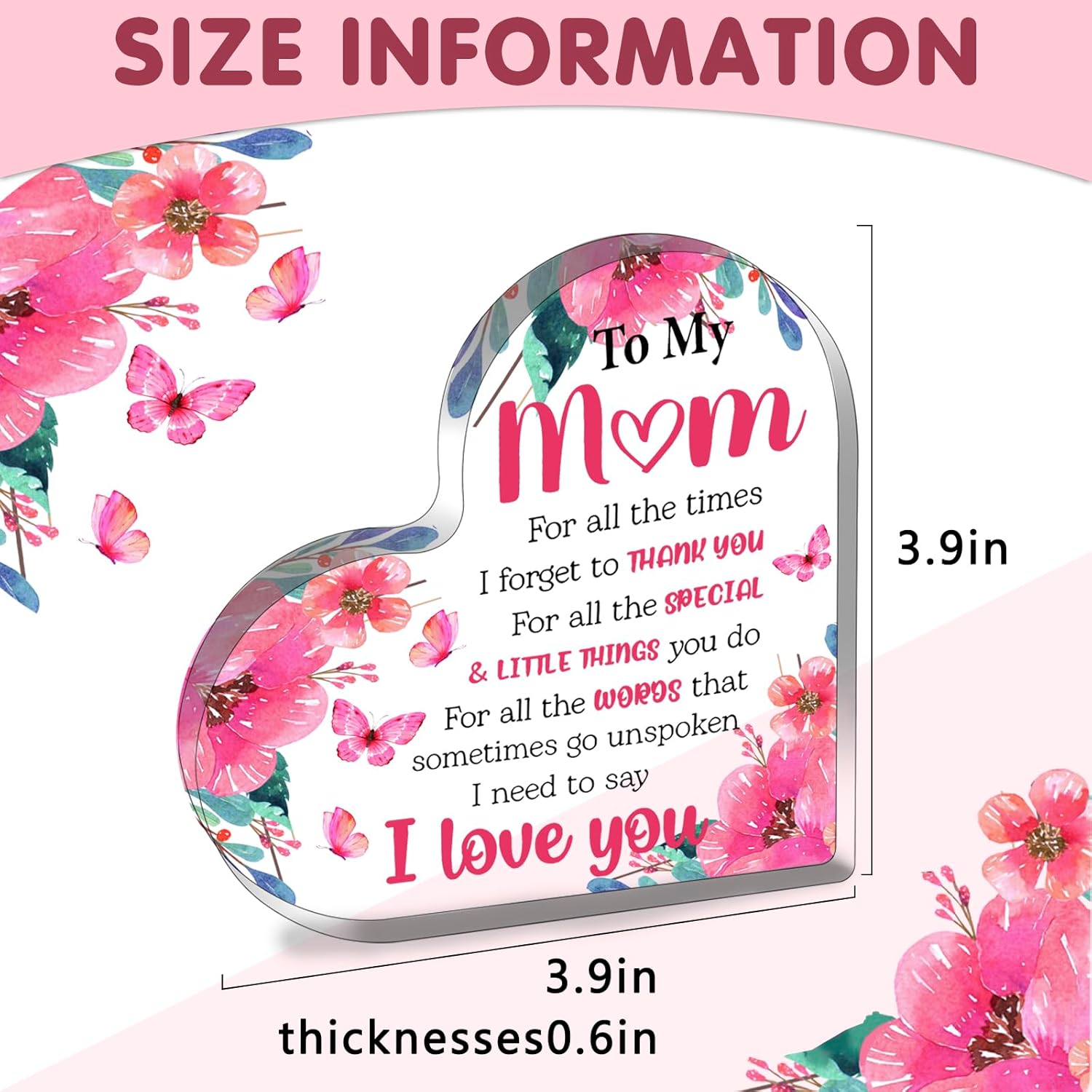 Heart-shaped acrylic block for mom – a thoughtful Christmas stocking stuffer or gift for Mother's Day, birthday, or any special occasion!