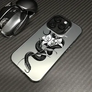 Creative Flower Python Pattern Design Case for iPhone 16 Pro Max 15 Plus 14 13 12 11 XR XS Shockproof Non Slip Protective Back Cover