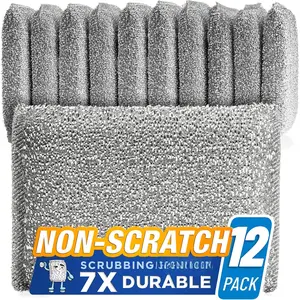 Kitchen Scrubbing Sponges - Heavy Duty Non-Scratch Scrubbing Cleaner Sponges in 1 Color - Multi-Surface Non-Metal Dish Scouring Scrubbers for Fast Cleaning. (12 Pack)
