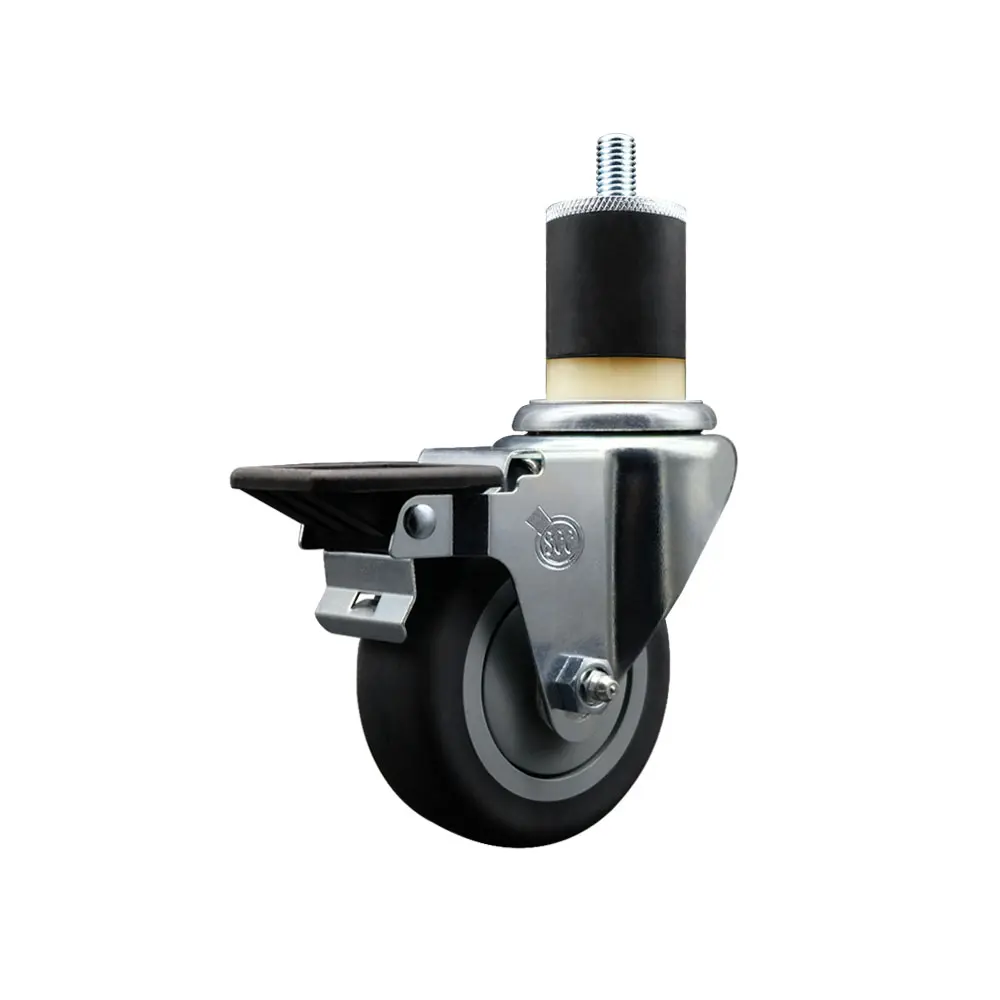 Service Caster SCC-EX20S3514-TPRB-PLB-178 Thermoplastic Rubber Swivel Wheel, Furniture Moving Wheel, Expanding Stem, Posi Locking Brake, 3.5 in. Gray, 1.87 in. Stem, Swivel Wheels