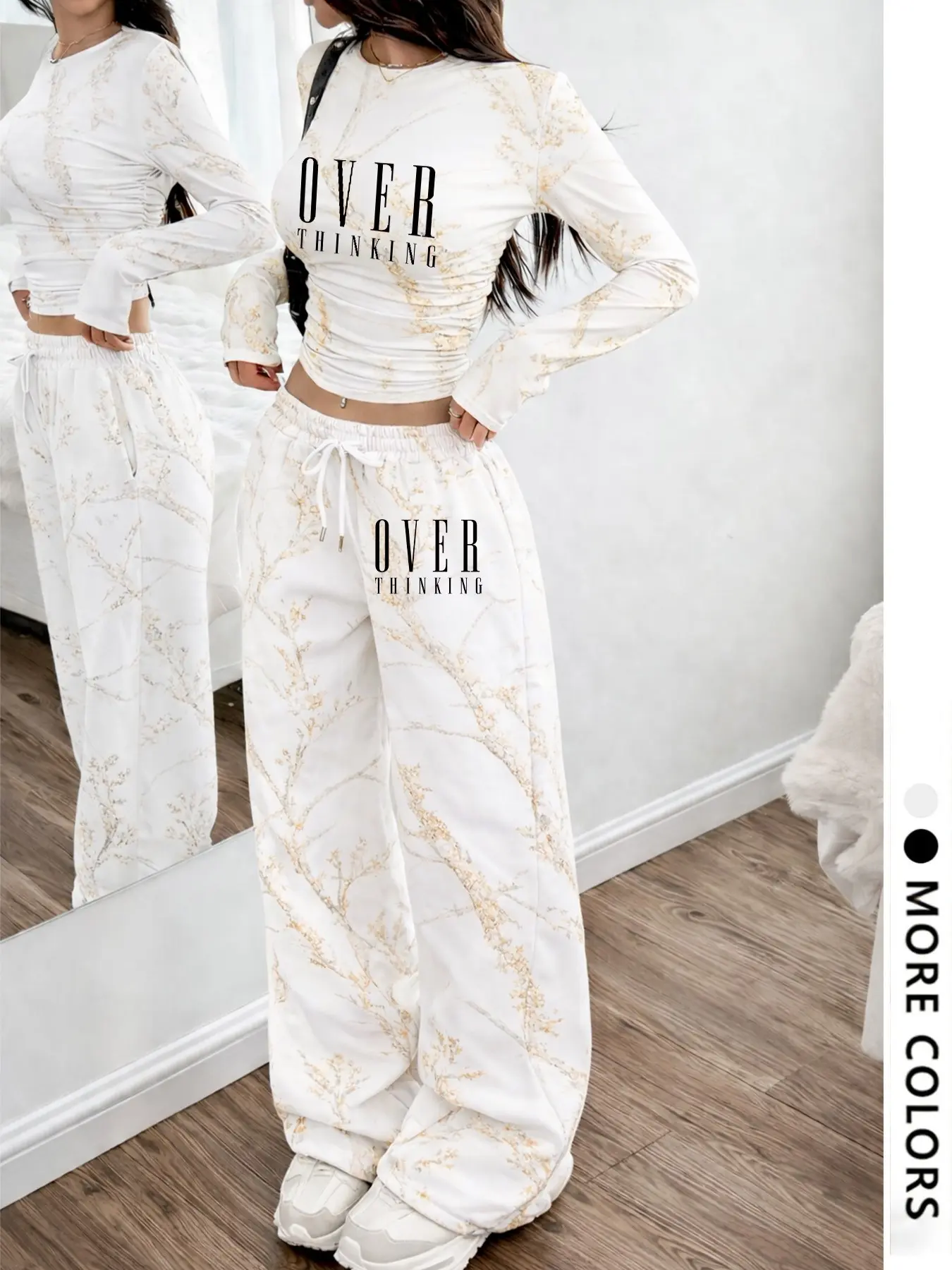 Women's Two-Piece Set, European Style Casual Fashion Round Neck Long Sleeve Top, Straight Leg Drawstring Adjustable Pants, Comfortable Fabric, Perfect for Daily Wear, Travel, Shopping, Womenswear