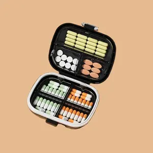 1pc/ BlackWhite/Pink Mini Pill Box, Storage, 4 Compartments, Portable for Travel, Healthcare Medicine Organizer, Lightweight