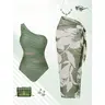 Women's 1-Piece Vintage Asymmetrical Neck Elastane Swimsuit - Modest Full Cup Mesh, Pleated Skirt, Tummy Control Elegant Plant-Inspired Sage Green Swimsuit for Beach Vacation, Pool Party